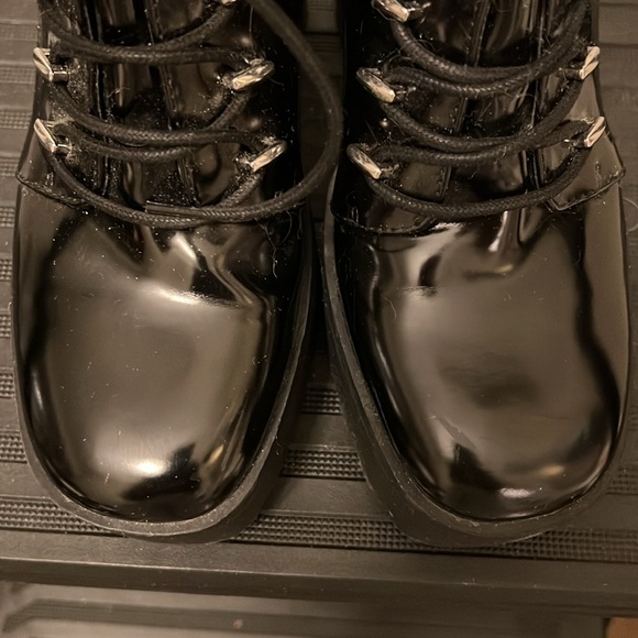 Zara Platform High Stacked Heel Lace-Up Booties Black "Patent" size 39 - Picture 2 of 10